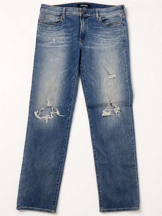 Express Other - Express Hyper Stretch Distressed Slim Straight Jeans Mens 36x34 Blue